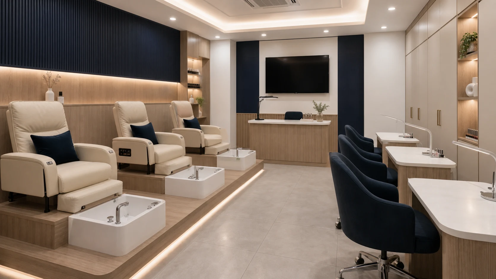 Phòng Thực Hành Nail Xanh Lam
