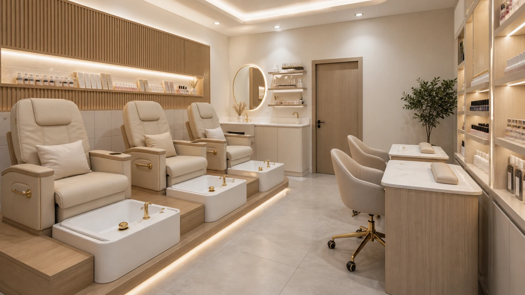 Phòng Nail Gỗ Sồi Thanh Lịch