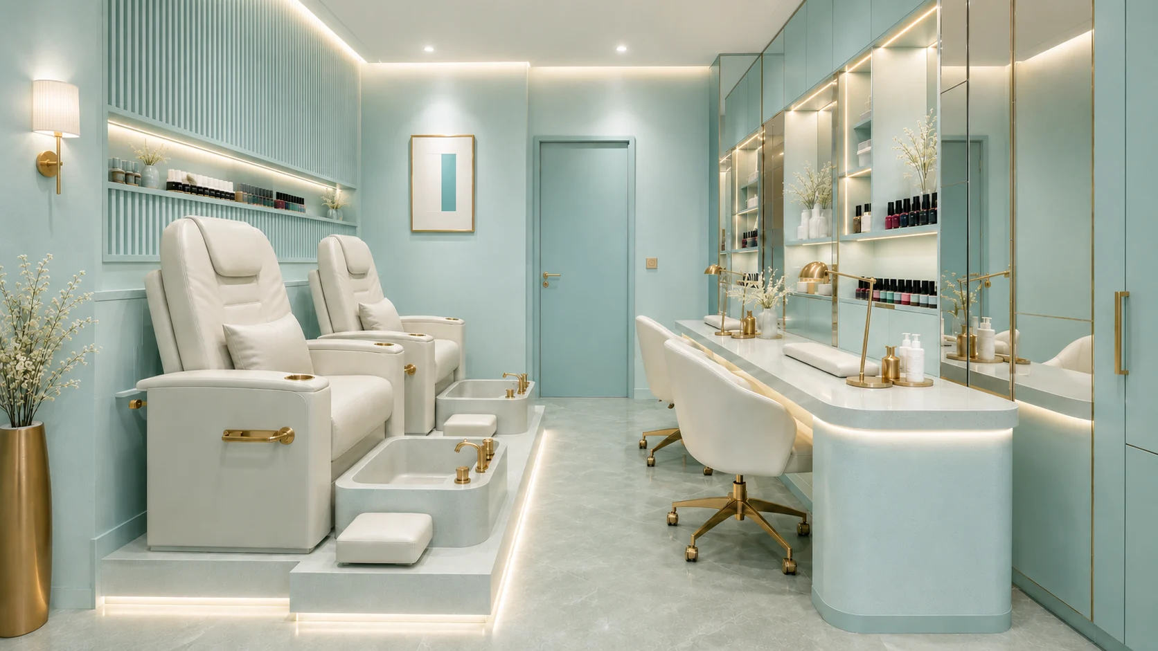 Phòng Nail Xanh Tiffany Cao Cấp