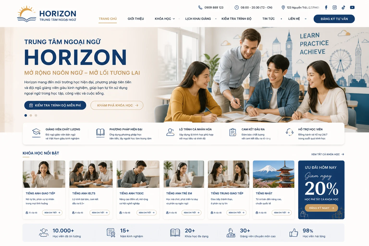Ảnh xem trước Website Trung Tâm Ngoại Ngữ Horizon