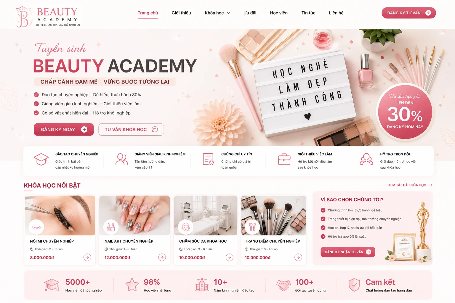 Ảnh xem trước Landing Page Tuyển Sinh Beauty Academy